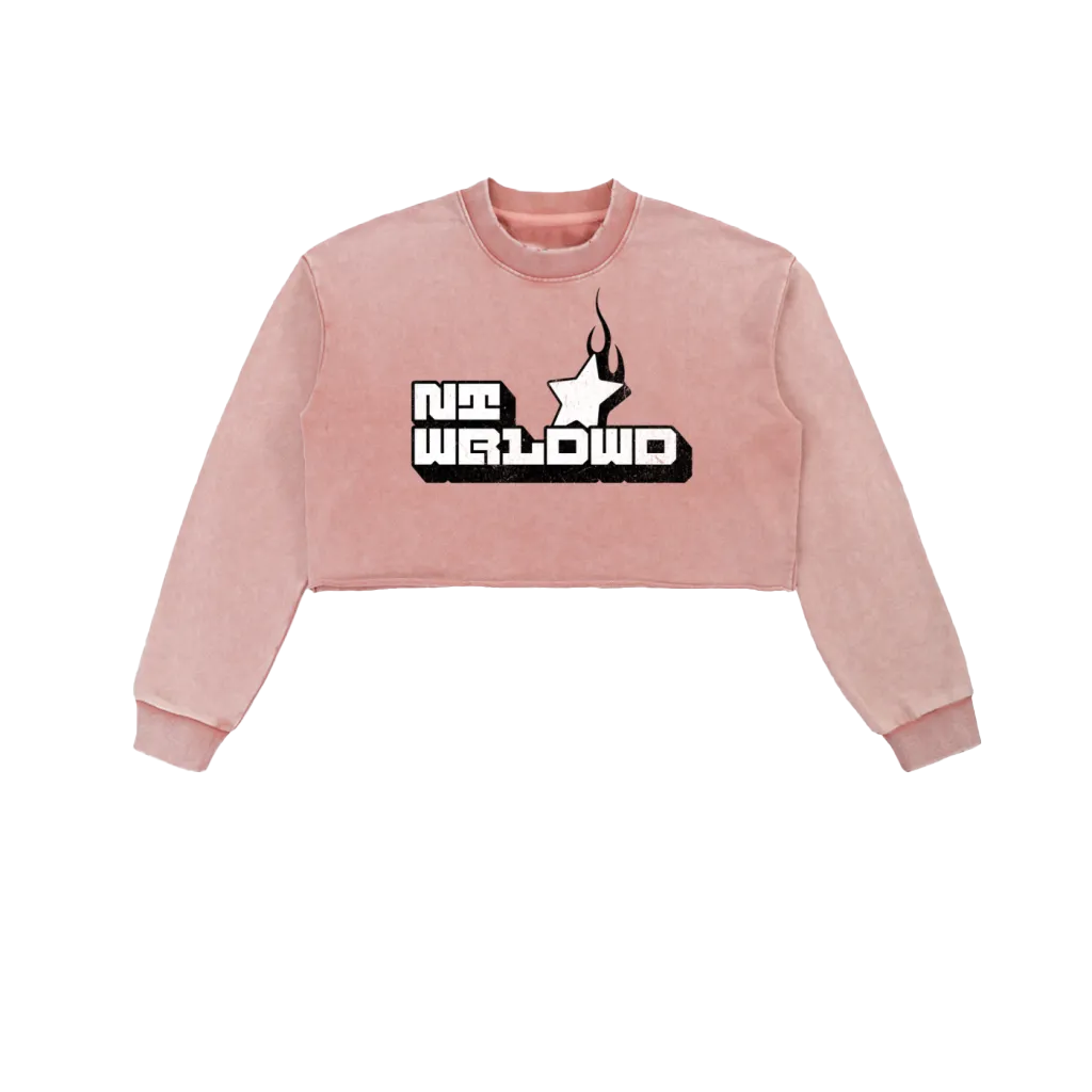 Snow Washed Raw Edge Cropped Sweatshirt