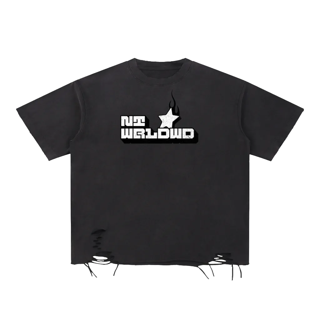 NTWRLDWD Hell Hound Snow Washed Raw-Hem T-Shirt