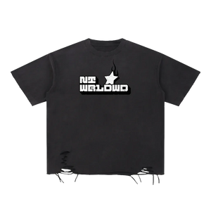 NTWRLDWD Hell Hound Snow Washed Raw-Hem T-Shirt
