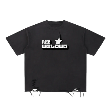 NTWRLDWD Hell Hound Snow Washed Raw-Hem T-Shirt